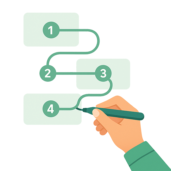 Mano trazando una línea que conecta nodos numerados