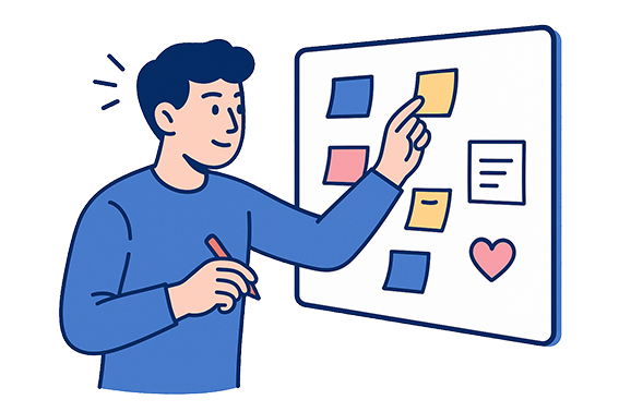 Persona escribiendo ideas en pizarra digital