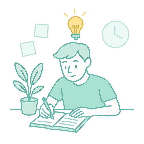 Persona reflexionando frente a la plantilla Ikigai con íconos de propósito e inspiración