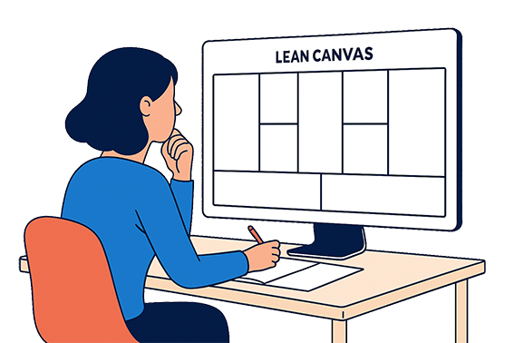 Ilustración: ¿Qué es el Lean Canvas? Hoja con bloques visibles.