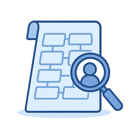 Hoja simplificada del Mapa Emprendedor con lupa de análisis